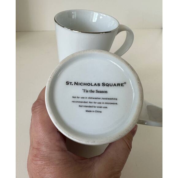 Vintage St Nicholas Square mugs, Santa, HoHoHo, Fa-la-la-la coffee, set of 2 - Picture 5 of 8
